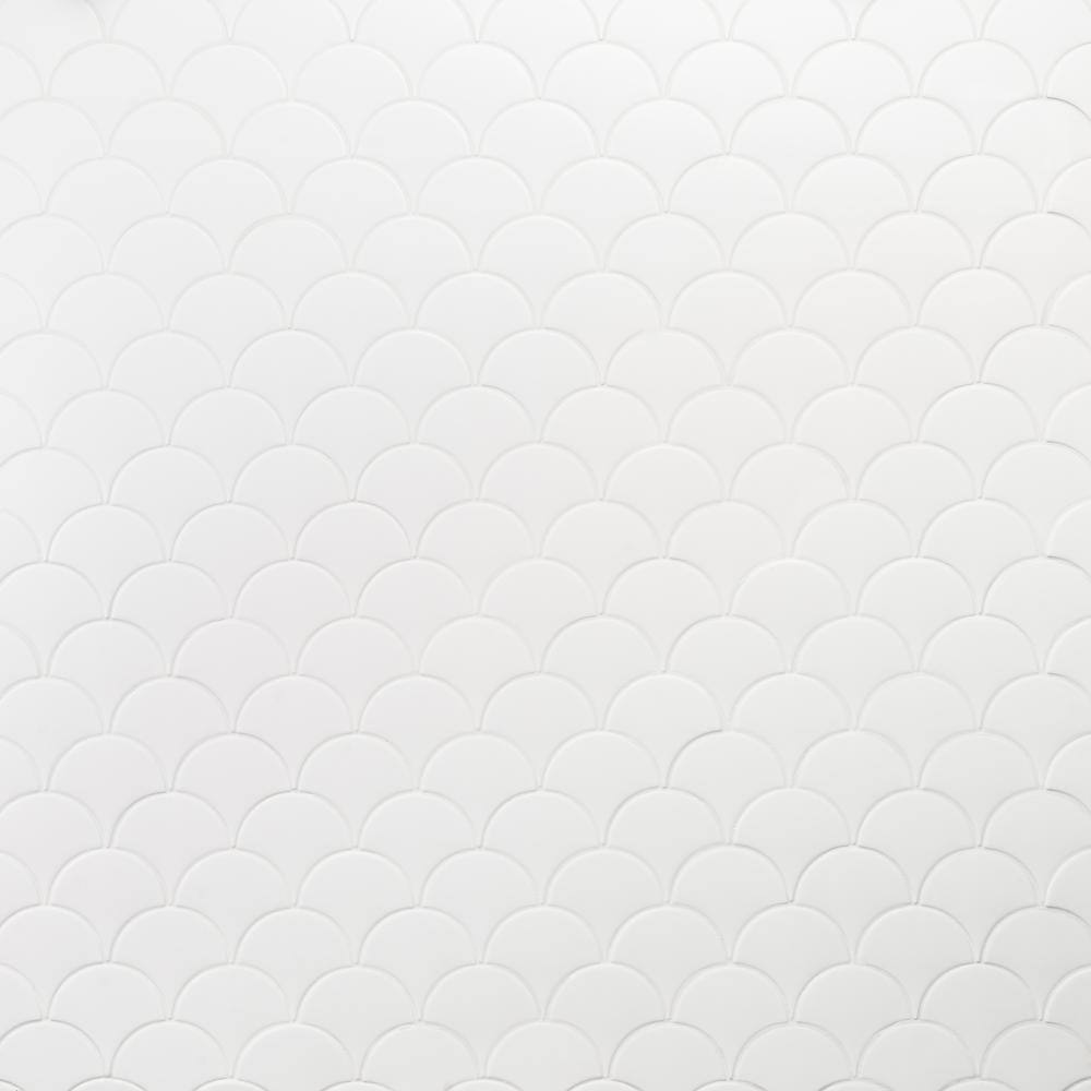 Tidewater Matte White Fish Scale Ceramic Wall Tile - 2" x 5"