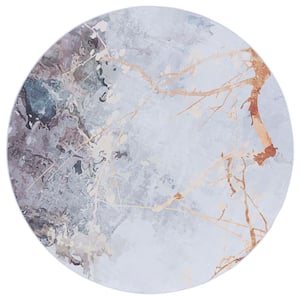 Tacoma Gray/Beige 6 ft. x 6 ft. Machine Washable Abstract Watercolor Round Area Rug