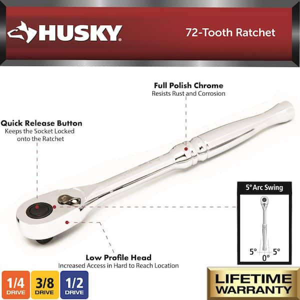 Husky 1 4 In 3 8 In And 1 2 In 72 Tooth Ratchet Set In Eva 3 Piece H72rat3pceva The Home Depot