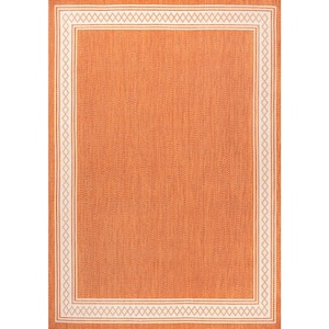 Lucia Classic Diamond Border Orange/Cream 4 ft. x 6 ft. Indoor/Outdoor Area Rug