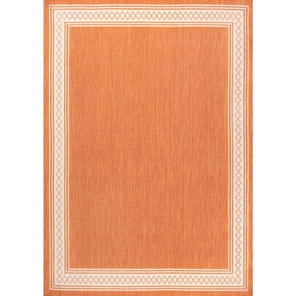 Lucia Classic Diamond Border Orange/Cream 5 ft. x 8 ft. Indoor/Outdoor Area Rug