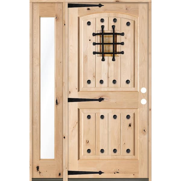 Krosswood Doors 50 in. x 80 in. Mediterranean Knotty Alder Arch Unfinished Left-Hand Inswing Prehung Front Door with Left Full Sidelite