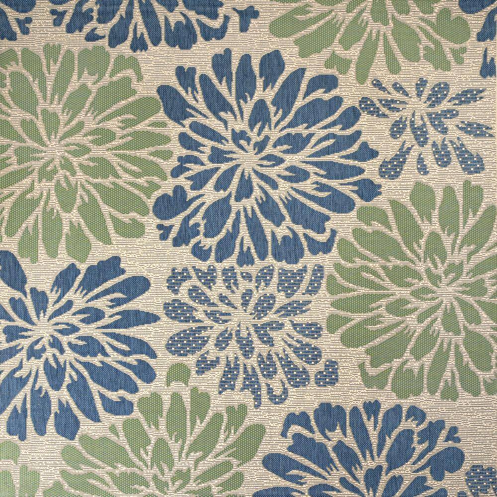 Navy and Green Floral Synthetic Square Area Rug