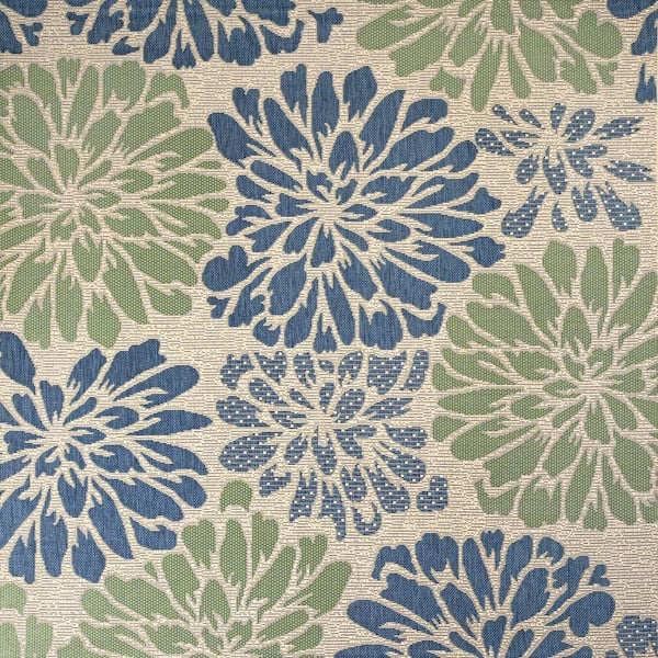 Zinnia Modern Floral Textured Weave Navy/Green 9 ft. x 9 ft. Indoor/Outdoor Area Rug