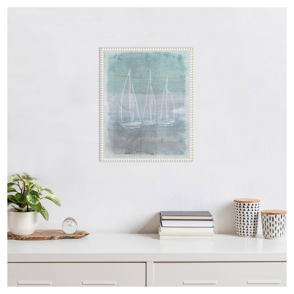 Nautical Beaded Framed Abstract Sailboat Canvas Art