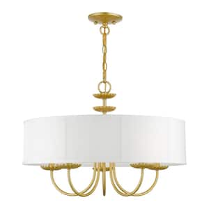 Brookdale 5-Light Soft Gold Pendant Light with Fabric Shade