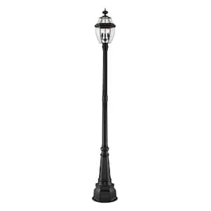 Westover 3-Light Black 102.25 in. Aluminum Hardwired Outdoor Weather Resistant Post Light Set with No Bulb Included