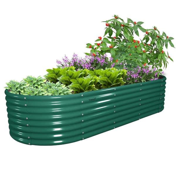 Unbranded Green 96 in. x 36 in. x 24 in. Oval Galvanized Steel Raised Garden Bed, Anti-Rust Planter Box for Vegetables Flowers