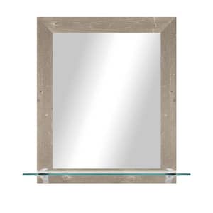 21.5 in. W x 25.5 in. H Framed Rectangle Harvest Brown Horizontal Mirror with Tempered Glass Shelf and Chrome Brackets