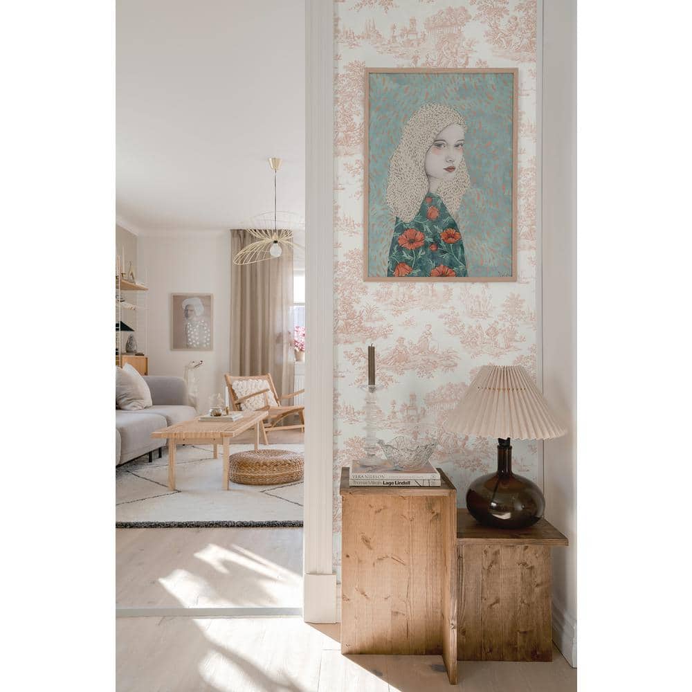 Blush Pink Vinyl Peel and Stick Wallpaper with French Countryside Design
