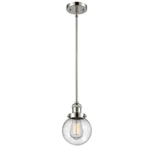 Beacon 60-Watt 1 Light Polished Nickel Shaded Mini Pendant Light with Seeded glass Seeded Glass Shade