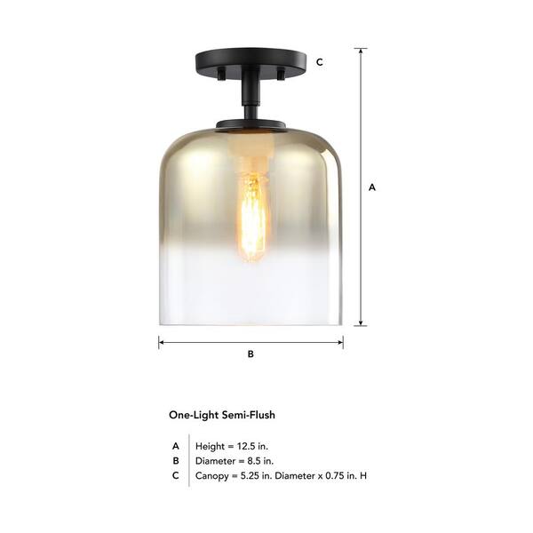 Designers Fountain - Gastby 8.5 in. 1-Light Matte Black Glam Entryway Semi-Flush Mount with Gold Ombre Glass Shade