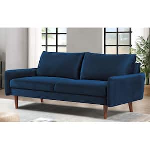 Kalum 70 in. Wide Square Arm Velvet Mid-Century Modern Rectangle Sofa in Dark Blue