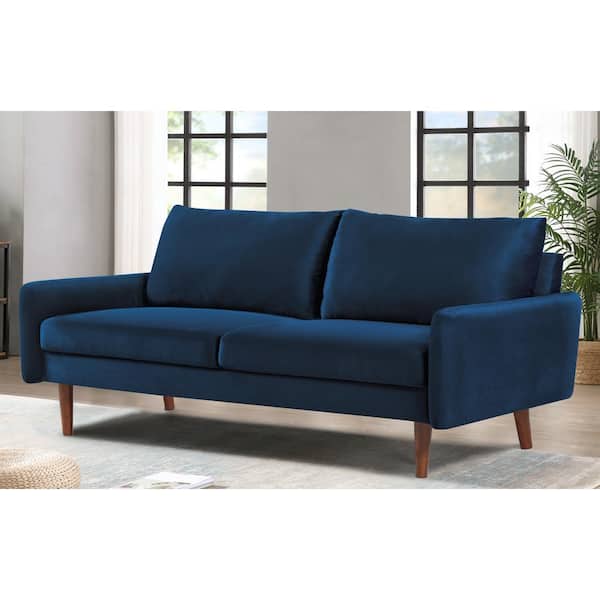 US Pride Furniture Kalum 70 in. Wide Square Arm Velvet Mid-Century Modern Rectangle Sofa in Dark Blue