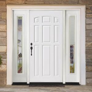 68 in. x 80 in. Element Series 9 Panel Primed White Right-Hand Steel Prehung Front Door w/ 14 in. Mini Blind Sidelites