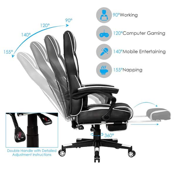 Costway Black Vinyl Seat Massage Gaming Chairs with Arms HW66144BK