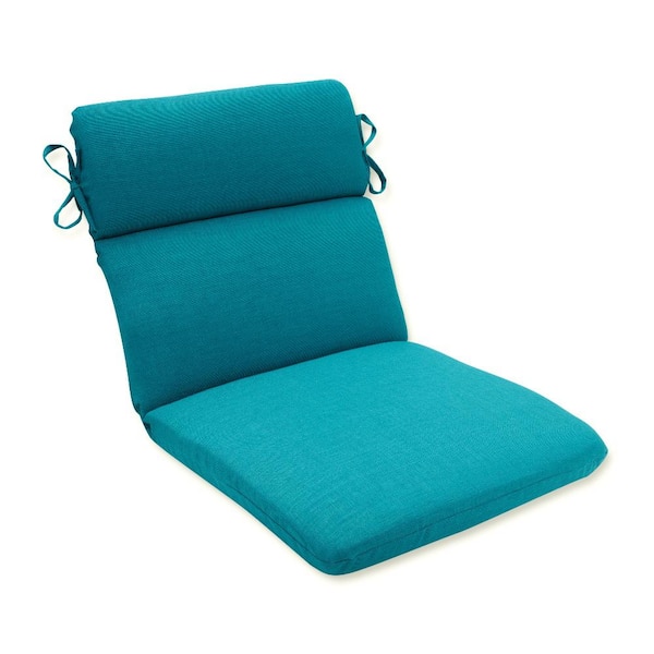 Pillow Perfect Solid Outdoor/Indoor 21 in W x 3 in H Deep Seat, 1-Piece Chair Cushion with Round Corners in Peacock Rave