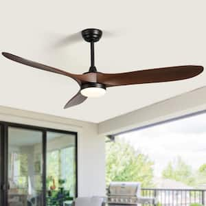 60 in. Indoor/Covered Outdoor Walnut Ceiling Fan with LED Light and Remote, 3-Color Changing