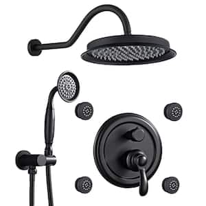Single-Handle 4-Spray Patterns Bathroom Rain Shower Faucet with Body Jet Handshower in Matte Black (Valve Included)