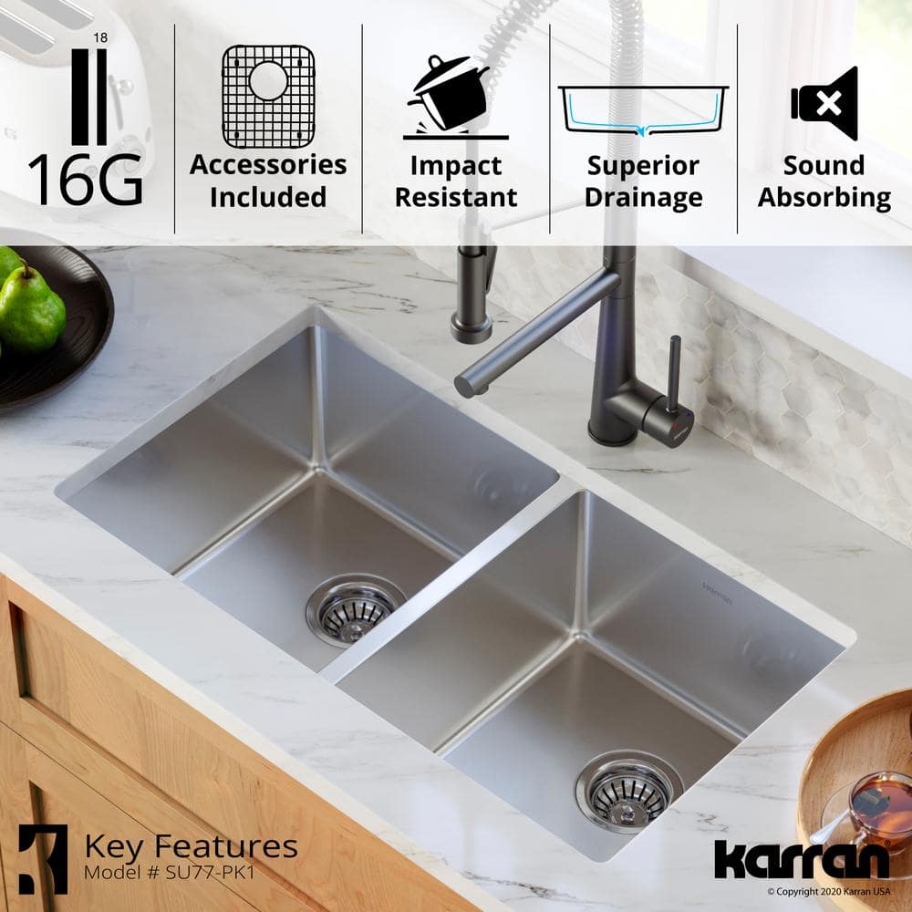 32" Stainless Steel Farmhouse Double Bowl Undermount Kitchen Sink