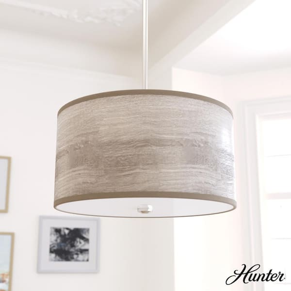 Hunter Solhaven 2-Light Brushed Nickel Shaded Pendant Light with Hardback Shade