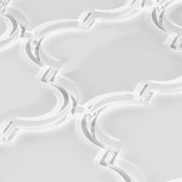 Glass Arabesque Mosaic Tile - Bright White 3 in. x 4 in. x 8mm Tile Sample