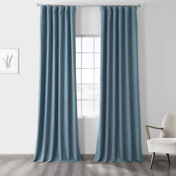 Ovation Blue Rod Pocket Vintage Thermal Cross Linen Weave Blackout Curtain - 50 in. W x 120 in. L (1 Panel)