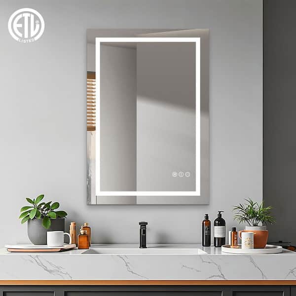 Luminous 36 in. W x 28 in. H Rectangular Frameless LED Mirror Dimmable Defog Wall Mounted Bathroom Vanity Mirror