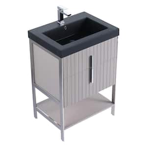 24 in. W x 18 in. D x 33.5 in. H Bath Vanity in Taupe with Black Gel Coated Acrylic Top with Chrome Hardware