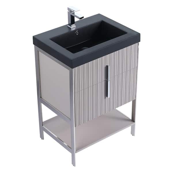 FINE FIXTURES 24 in. W x 18 in. D x 33.5 in. H Bath Vanity in Taupe with Black Gel Coated Acrylic Top with Chrome Hardware