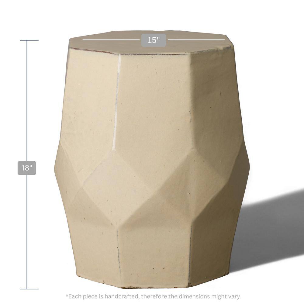 Cream Ceramic Octagon Matrix Garden Stool