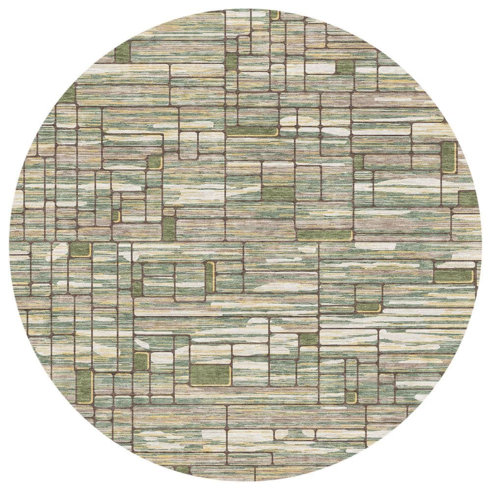 Chantille Machine Washable Indoor/Outdoor Abstract ACN2988 Basil 8 ft. x 8 ft. Round Rug price history on PriceWatchPro