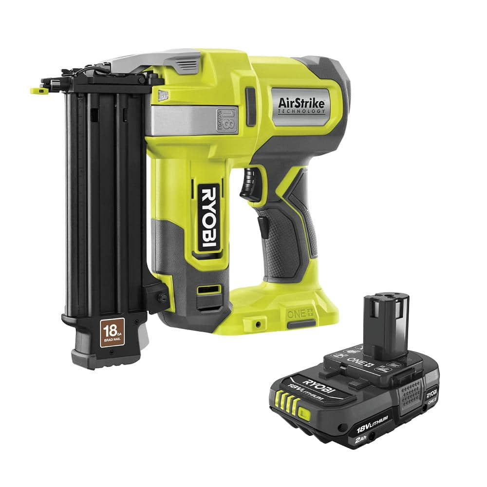 RYOBI ONE+ 18V 18-Gauge Cordless AirStrike Brad Nailer with 2.0 Ah Battery