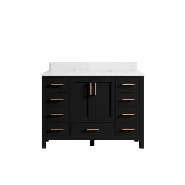 Willow Collections Malibu 48 in. W x 22 in. D x 36 in. H Single Sink Bath Vanity in Black with 1.5 in. Empira Quarts Top