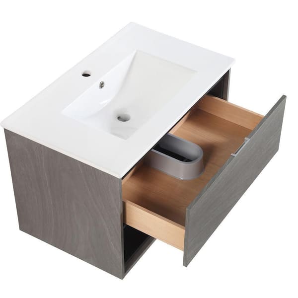 EPOWP 30 in. W x 18. in D. x 20 in. H Bath Vanity in Gray with White Ceramic Top