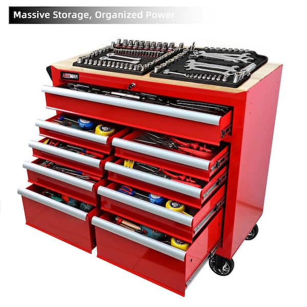MYWISH 42.1 in. W x 18 in. D 9-Drawer Red Steel Rolling Tool