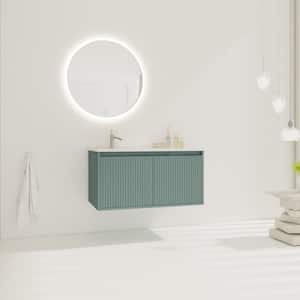 35.8 in. W x 18.2 in. D x 18.2 in. H Floating Bath Vanity in Green with One White Drop-Shaped Sink Resin Top