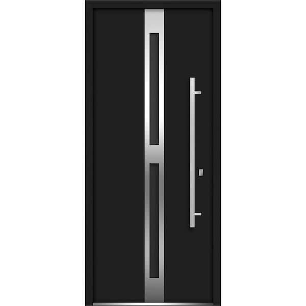 VDOMDOORS 36 in. x 80 in. Single Panel Left-Hand/Inswing 2 Lites Tinted Glass Black Finished Steel Prehung Front Door with Hadle