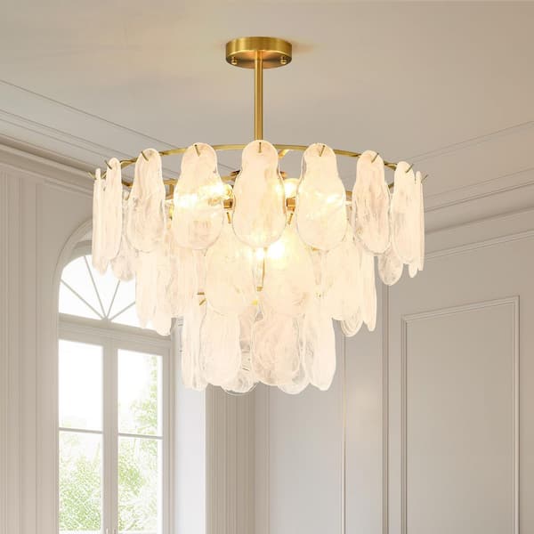 9 Light Modern Brass Chandelier 3-Tier Crystal Glass Cloud Pendant Ceiling Fixture for Dining Room Living Room