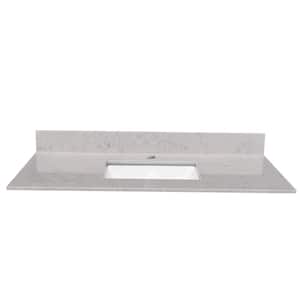 43 in. W x 22 in. D Bathroom Stone Vanity Top in Carrara Gray with White Rectangular Single Sink