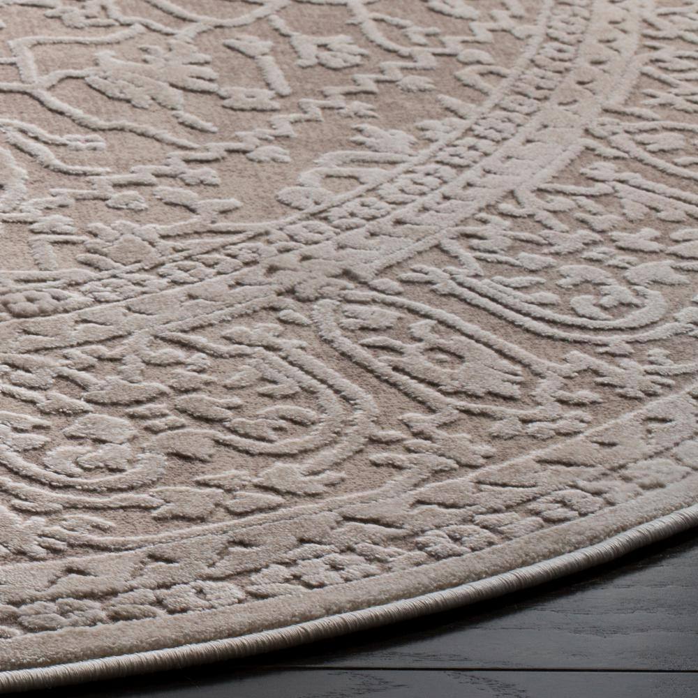 Elegant Floral Essence 5' Round Gray Synthetic Area Rug