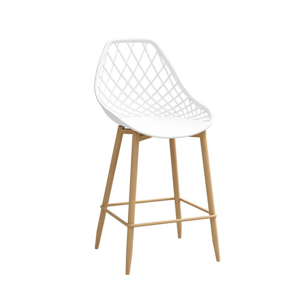 Set of 2 White and Natural Metal Counter Height Chairs
