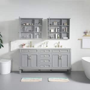 72 in.W x 22 in.D x 35 in.H Solid Wood Certified Double Sink Bath Vanity in Grey Stain-resistant Quartz Top,Soft-Close