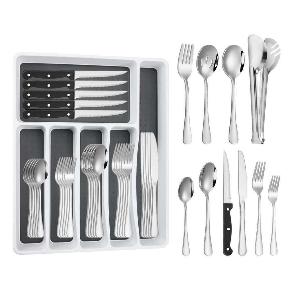53-Piece Silver Stainless Steel Flatware Set with 6-Compartment Drawer Organizer (Service for 8), Dishwasher Safe price history on PriceWatchPro
