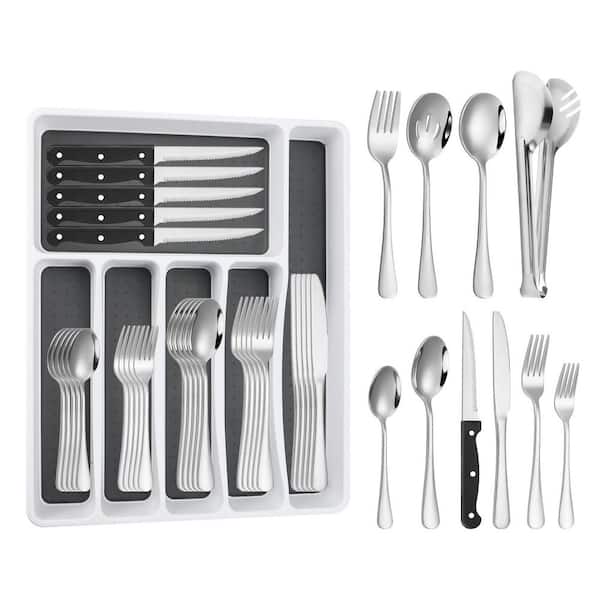 53-Piece Silver Stainless Steel Flatware Set with 6-Compartment Drawer Organizer (Service for 8), Dishwasher Safe