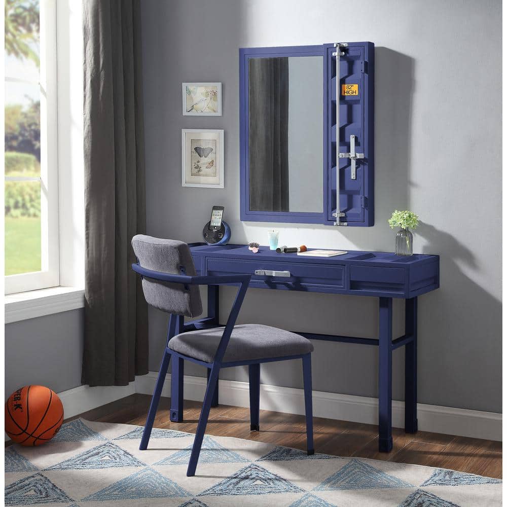 Cargo Blue Metal & Wood Vanity Desk with Storage Drawer