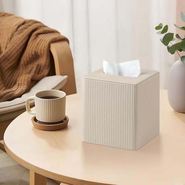 Wudkey Beige Tissue Box Cover Square with Magnetic Closure, PU