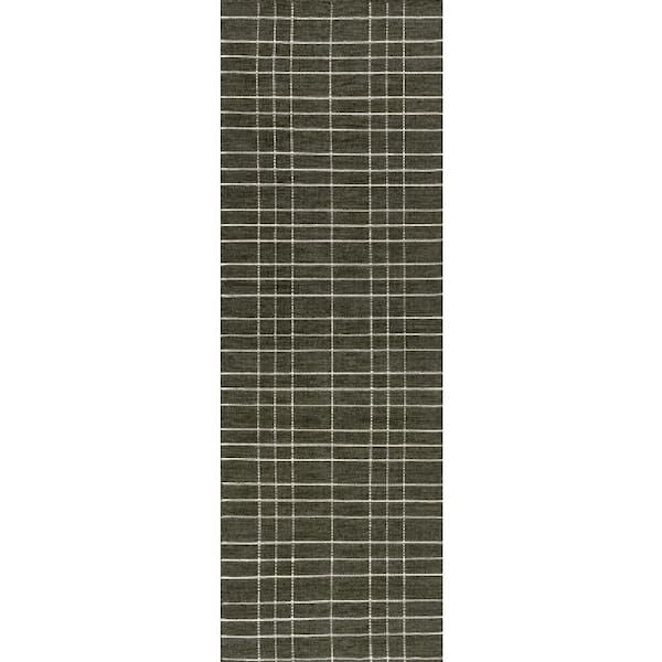 Charlie Plaid Wool Green 2 ft. 6 in. x 8 ft. Indoor/Outdoor Patio Runner Rug