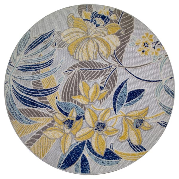 Colorful on sale floral blue 5 foot round rug