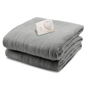 2030 Series Micro Plush Heated 62 in. x 84 in. Gray Twin Size Blanket